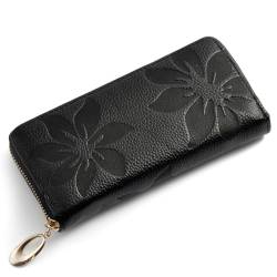 VKEID Damen Geldbörse Damen-Geldbörse, Lange Clutch, Leder, Damen-Geldbörse aus Leder Geldbörse mit Großem Fassungsvermögen (Color : Black, Size : 19x9x2.5cm) von VKEID