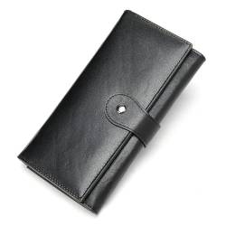 VKEID Damen Geldbörse Lange Leder-Geldbörse for Damen, mehrere Kartenpositionen, RFID-Kartentasche, Damen-Clutch aus Leder Geldbörse mit Großem Fassungsvermögen (Color : Black, Size : 19.2x9.5x2.5cm) von VKEID