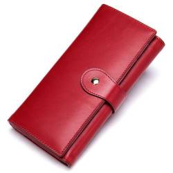 VKEID Damen Geldbörse Lange Leder-Geldbörse for Damen, mehrere Kartenpositionen, RFID-Kartentasche, Damen-Clutch aus Leder Geldbörse mit Großem Fassungsvermögen (Color : Red, Size : 19.2x9.5x2.5cm) von VKEID