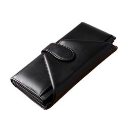 VKEID Damen Geldbörse RFID-Damen-Leder-Geldbörse, Langer Verschluss, mehrere Kartenfächer, Damen-Leder-Clutch Geldbörse mit großem Fassungsvermögen (Color : Black, Size : 19.5x10x4cm) von VKEID