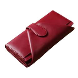 VKEID Damen Geldbörse RFID-Damen-Leder-Geldbörse, Langer Verschluss, mehrere Kartenfächer, Damen-Leder-Clutch Geldbörse mit großem Fassungsvermögen (Color : Wine Red, Size : 19.5x10x4cm) von VKEID