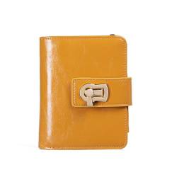 VKEID Damen Geldbörsen Damen-Geldbörse, kurz, Leder, faltbar, Kartenhalter, multifunktional, kleine Damen-Geldbörse Geldbörsen (Color : Yellow, Size : 9x3x12cm) von VKEID