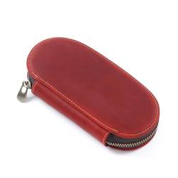 VKEID Federmäppchen aus Leder Vintage-Leder-Stiftetui, 3-teilig, oval, mit Reißverschluss, praktisches Stiftetui (Color : Wine red, Size : 16.5x7.5x3cm) von VKEID
