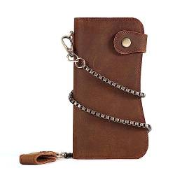 VKEID Geldbörsen Personalisierte Kette Anti-Lost Long Wallet Leder Multi Card Clutch Herren Vintage RFID Wallet Herren-Geldbörse (Color : Brown, Size : 19x10x3cm) von VKEID
