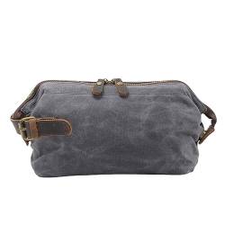 VKEID Herren Clutch Tasche Herren-Clutch, Kulturbeutel aus gewachstem Segeltuch, Vintage-Clutch, Leder-Armbandtasche Handgelenkstasche für Männer (Color : Dark grey, Size : 28x9x18cm) von VKEID