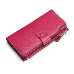 VKEID Kreditkartenhalter Brieftasche Herren-Geldklammer, langes Leder, große Kapazität, multifunktionale Kartentasche, Leder-Geldbörse, Damen-Geldbörse (Color : Rose red, Size : 19x10x3cm) von VKEID