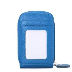 VKEID Kreditkartenhalter Brieftasche Leder-Anti-Diebstahl-Bürste RFID-Organza-Kartenetui Herren- und Damenmodelle Wechsel-Kreditkartentasche (Color : Blue, Size : 12.1x7x2.4cm) von VKEID