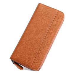 VKEID Kreditkartenhalter Brieftasche Leder-Herren-Geldbörse, Langer Reißverschluss, multifunktionale Handtasche, Kartentasche, Damen-Wechsel-Clutch (Color : Orange, Size : 20x9.5x3cm) von VKEID