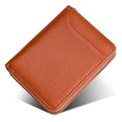 VKEID Kreditkartenhalter Brieftasche Leder-Kartenhalter for Herren, Kartenclip, kompakt, Anti-Diebstahl-Bürste, Kredit-Ausweistasche, Kartenhalter for Damen (Color : Brown, Size : 11.5x9x2.5cm) von VKEID