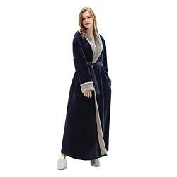 VKTY Flanell-Bademantel mit Schalkragen aus Fleece für Damen, leicht, warm, bequem, langes Kimono-Kleid, Winter-Nachtwäsche für Erwachsene (Rosa/XL) von VKTY