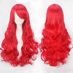 80 Cm Long Wavy Rose Red Pink Cosplay Wig Party Women Halloween AniUniversal 80Cm Curly Burgundy Pink Synthetic Hair Wigs Common Wavy Wig K027-9 von VLEAP