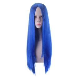 80 cm Long Middle Part blue Cosplay Wigs holloween Party AniWig Straight royal blue Hair Cosplay Wig for Women Girls common BLUE WIG 80CM von VLEAP
