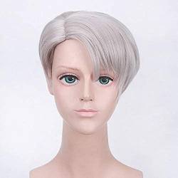 AniYuri!!! on Ice cosplay Wig for men boys Katsuki Yuuri Synthetic Hair Black short Slicked Cosplay Wigs + Wig One Size ichiko wig PL-623 von VLEAP