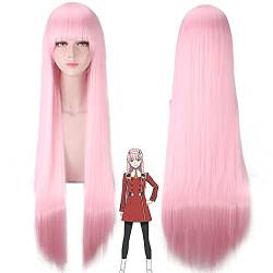 Anime Wigs Darling In The Franxx 02 Cosplay-Perücke, 100 cm lang, rosa Kunsthaar, Peruka, Party, Kostüm, Perückenkappe von VLEAP