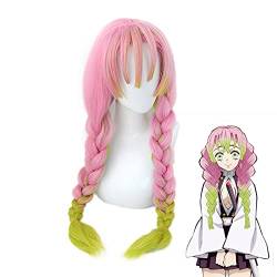 Kanroji Mitsuri Anime: Damen-Perücke, Cosplay-Perücke, grün, rosa, bunt, Haar, Zöpfe + gratis Perückenkappe, Mz-1418A von VLEAP
