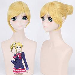 Love Live Ellie Golden Blonde Short Cosplay Wigs For Women Heat Resistant Synthetic Hair AniCostuEli Ayase Wig With Bun von VLEAP