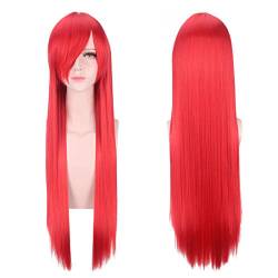 Perücke für Cosplay-Perücke, universal, 80 cm, Farbe: ZF80-05, glattes Haar, für Damen und Herren, glatt, Rot (Rosennetz) von VLEAP