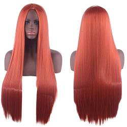 Perücke für Cosplay-Perücke, universal, geteilte Kopfhaut, schwarz, langes glattes Haar, 80 cm, Anime-Perücke, Farbe: Orange, Rot von VLEAP