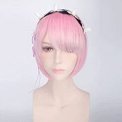 Re:Life In A Different World From Zero Graduated Ram Rem Cosplay Wig For Women Short Straight Pink Blue Anime Wig Ram Wig And Headware von VLEAP
