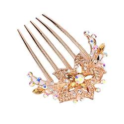 New Luxury Colorful Crystal Flowers Hair Combs Women Hair Jewelry Hair Pins Accessories Wedding Clips Ladies Gifts Decor Fashion (Color : Champagne) von VLIZO