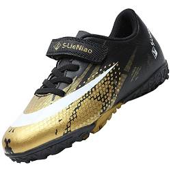 VLOOKST Fußballschuhe Jungen Kunstrasen Fussballschuhe Kinder Trainingsschuhe Mädchen Sneaker Sportschuhe Indoor Outdoor Turf Football Schuhe Unisex Schwarz Gold Gr.30 von VLOOKST