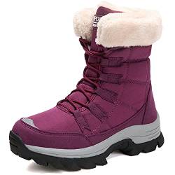 VLOOKST Schneestiefel Damen Winter Warm Gefüttert Outdoor Sneaker Sportschuhe Wasserdicht Trekkingstiefel Wanderstiefel Trekkingschuhe Wanderhalbschuhe Winterschuhe Walkingschuhe Lila Gr.38 von VLOOKST