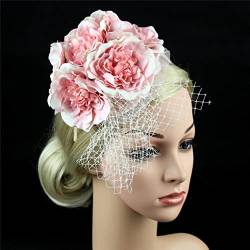 Braut Blume Stirnband mit Schleier, Hochzeit Floral Fascinator Hut Künstliche Blume Haarband Kopfbedeckung Für Frauen Mädchen von VMAKBUWIS