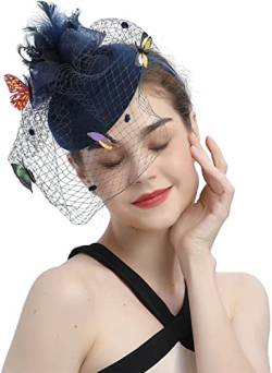 Fascinator-Hut für Damen, Pillbox-Hut, Derby-Hut, Blumenschleier, Teeparty, Hochzeit, Party von VMAKBUWIS