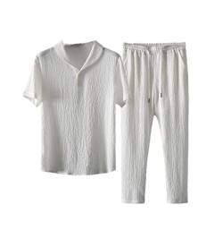 Sommer Herren Hemd + Hose, klassisches Business Casual Hemden Set, weiß, M von VMAKBUWIS