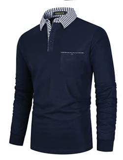Poloshirts Herren Langarm Baumwolle Klassisches Streifen-Golf-T-Shirt M-3XL,Blau,M von VMSUCIJ