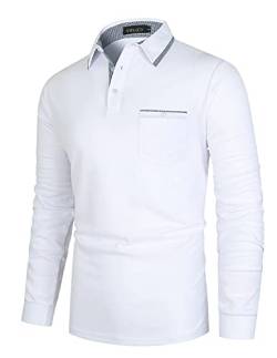 VMSUCIJ Herren Poloshirt Langarm Slim Fit Klassische Karierte Spleiß Golf Tennis Shirt,Weiß,M von VMSUCIJ