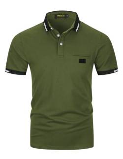 VMSUCIJ Poloshirt Herren,100% Baumwolle Kurzarm Polohemd,Klassisches Lederetiketten-Design T-Shirt, Slim Fit Golf Sports M-3XL,Armeegrün 39,3XL von VMSUCIJ
