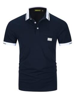 VMSUCIJ Poloshirt Herren,100% Baumwolle Kurzarm Polohemd,Klassisches Lederetiketten-Design T-Shirt, Slim Fit Golf Sports M-3XL,Blau2 39,3XL von VMSUCIJ
