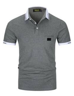 VMSUCIJ Poloshirt Herren,100% Baumwolle Kurzarm Polohemd,Klassisches Lederetiketten-Design T-Shirt, Slim Fit Golf Sports M-3XL,DunkelGrau 39,M von VMSUCIJ