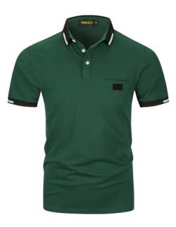VMSUCIJ Poloshirt Herren,100% Baumwolle Kurzarm Polohemd,Klassisches Lederetiketten-Design T-Shirt, Slim Fit Golf Sports M-3XL,Grün 39,L von VMSUCIJ