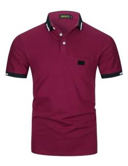 VMSUCIJ Poloshirt Herren,100% Baumwolle Kurzarm Polohemd,Klassisches Lederetiketten-Design T-Shirt, Slim Fit Golf Sports M-3XL,Rot 39,3XL von VMSUCIJ