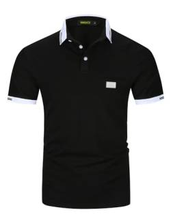 VMSUCIJ Poloshirt Herren,100% Baumwolle Kurzarm Polohemd,Klassisches Lederetiketten-Design T-Shirt, Slim Fit Golf Sports M-3XL,Schwarz2 39,3XL von VMSUCIJ