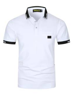 VMSUCIJ Poloshirt Herren,100% Baumwolle Kurzarm Polohemd,Klassisches Lederetiketten-Design T-Shirt, Slim Fit Golf Sports M-3XL,Weiß 39,L von VMSUCIJ