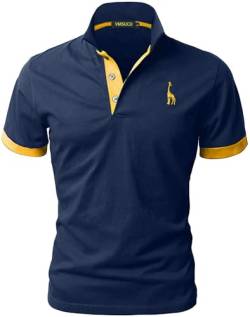 VMSUCIJ Poloshirt Herren Kurzarm,100% Baumwolle,Giraffe Stickerei,Bequeme und Atmungsaktive Polo Shirts Männer,Golf T-Shirt Casual Tops,Blau+Gelb 07,3XL von VMSUCIJ