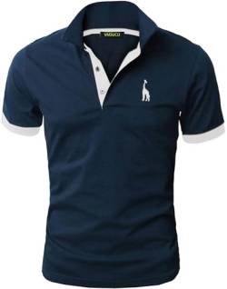 VMSUCIJ Poloshirt Herren Kurzarm,100% Baumwolle,Giraffe Stickerei,Bequeme und Atmungsaktive Polo Shirts Männer,Golf T-Shirt Casual Tops,Blau+Weiß 07,3XL von VMSUCIJ