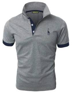 VMSUCIJ Poloshirt Herren Kurzarm,100% Baumwolle,Giraffe Stickerei,Bequeme und Atmungsaktive Polo Shirts Männer,Golf T-Shirt Casual Tops,Grau+Blau 07,L von VMSUCIJ