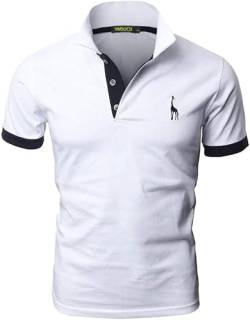 VMSUCIJ Poloshirt Herren Kurzarm,100% Baumwolle,Giraffe Stickerei,Bequeme und Atmungsaktive Polo Shirts Männer,Golf T-Shirt Casual Tops,Weiß 07,3XL von VMSUCIJ