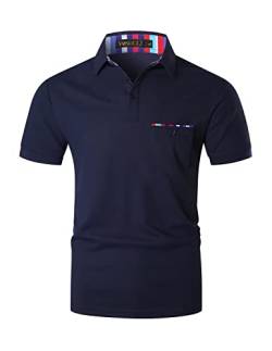 VMSUCIJ Poloshirt Herren Kurzarm Bunt Gestreift Slim Fit T-Shirt Mit Tasche Sommer Golf Sports,Blau D04,3XL von VMSUCIJ