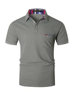VMSUCIJ Poloshirt Herren Kurzarm Bunt Gestreift Slim Fit T-Shirt Mit Tasche Sommer Golf Sports,Grau D04,L von VMSUCIJ