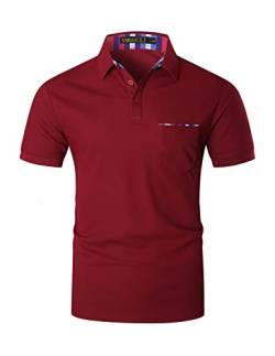 VMSUCIJ Poloshirt Herren Kurzarm Bunt Gestreift Slim Fit T-Shirt Mit Tasche Sommer Golf Sports,Rot D04,L von VMSUCIJ
