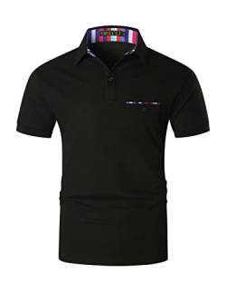 VMSUCIJ Poloshirt Herren Kurzarm Bunt Gestreift Slim Fit T-Shirt Mit Tasche Sommer Golf Sports,Schwarz D04,3XL von VMSUCIJ