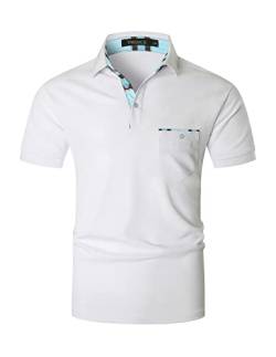 VMSUCIJ Poloshirt Herren Kurzarm Bunt Gestreift Slim Fit T-Shirt Mit Tasche Sommer Golf Sports,Weiß D06,M von VMSUCIJ