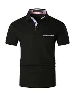 VMSUCIJ Poloshirt Herren Kurzarm Bunt Kariert Polohemd Regular-Fit Polo Golf Sport,Schwarz D03,XXL von VMSUCIJ