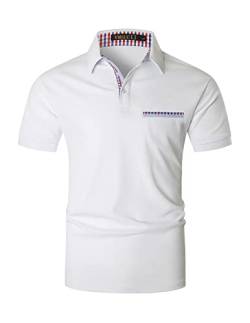 VMSUCIJ Poloshirt Herren Kurzarm Bunt Kariert Polohemd Regular-Fit Polo Golf Sport,White D03,XL von VMSUCIJ