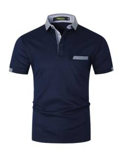 VMSUCIJ Poloshirt Herren Kurzarm Polohemd Baumwolle Basic Poloshirts Slim Fit Golf Sports Polohemd,Blau 24,XXL von VMSUCIJ